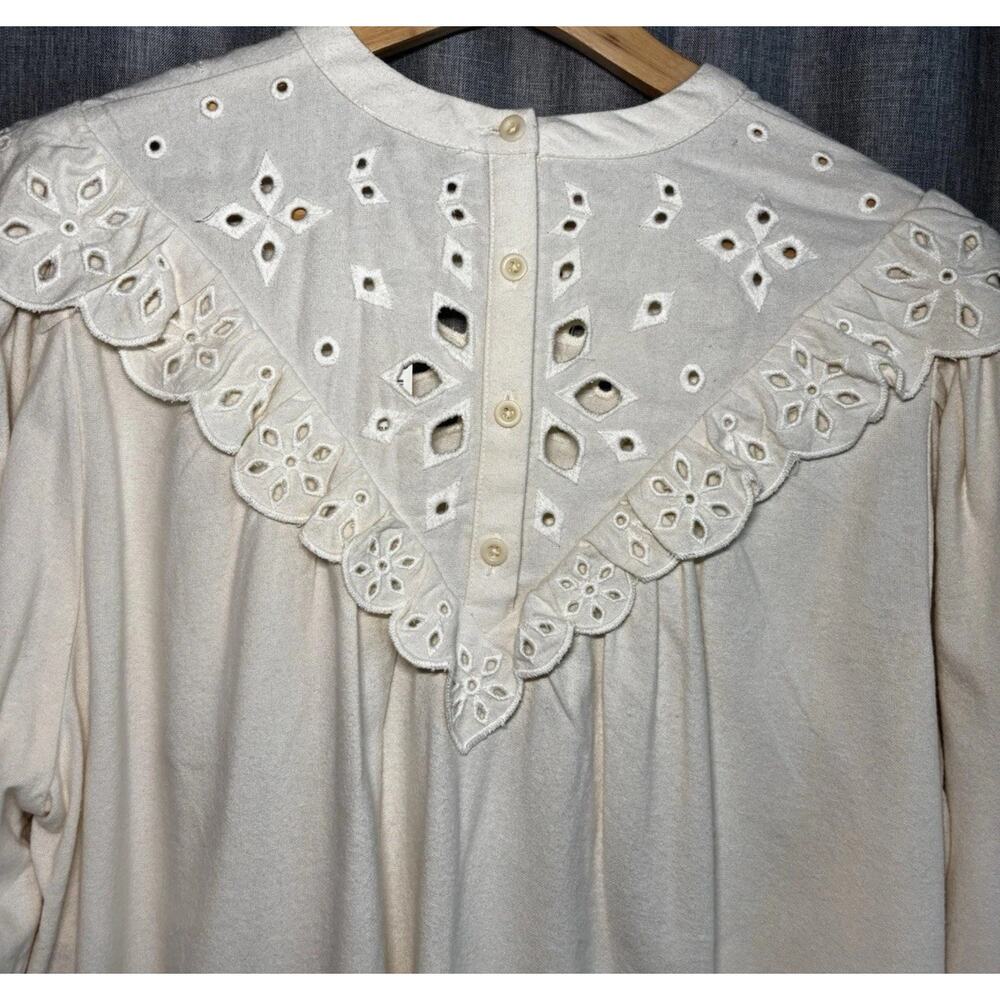 Madewell Embroidered Eyelet Ruffle Flannel Back Button Prairie Top Tunic X-LARGE - Picture 13 of 16